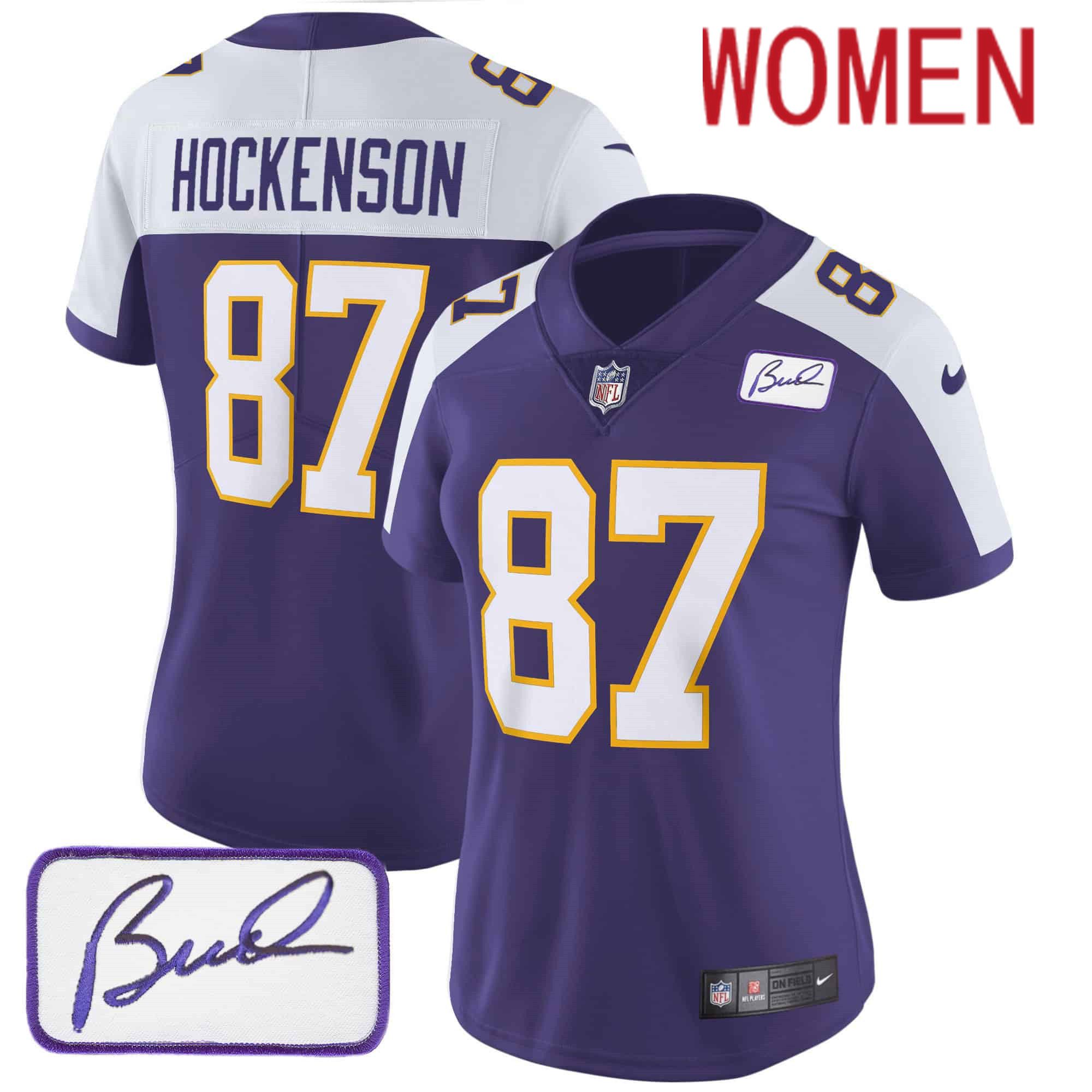 Women Minnesota Vikings #87 Hockenson Purple 2024 Nike Bud Grant Patch Classic Limited NFL Jersey